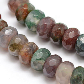 Faceted Natural Indian Agate Rondelle Beads Strands, 8x5mm, Hole: 1mm; (approx 75 Beads)