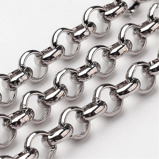 304 Stainless Steel Rolo Chains,  Stainless Steel Color, 6x2mm.  Sold by the Foot