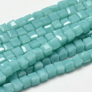 Cube (Faceted Glass)  Sky Blue  (2 x 2 x 2mm)  16" Strand (approx 200 beads)