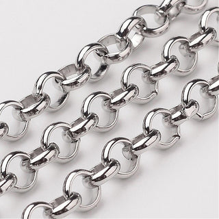 304 Stainless Steel Rolo Chains,  Stainless Steel Color, 5 x1.5 mm.  Sold by the Foot