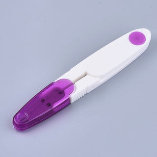 Sewing Scissors, Yarn Thread Cutter Mini Small Snips Trimming Nipper, Iron Sharp Scissors, with Plastic Sheath, Purple, 117x19x9mm